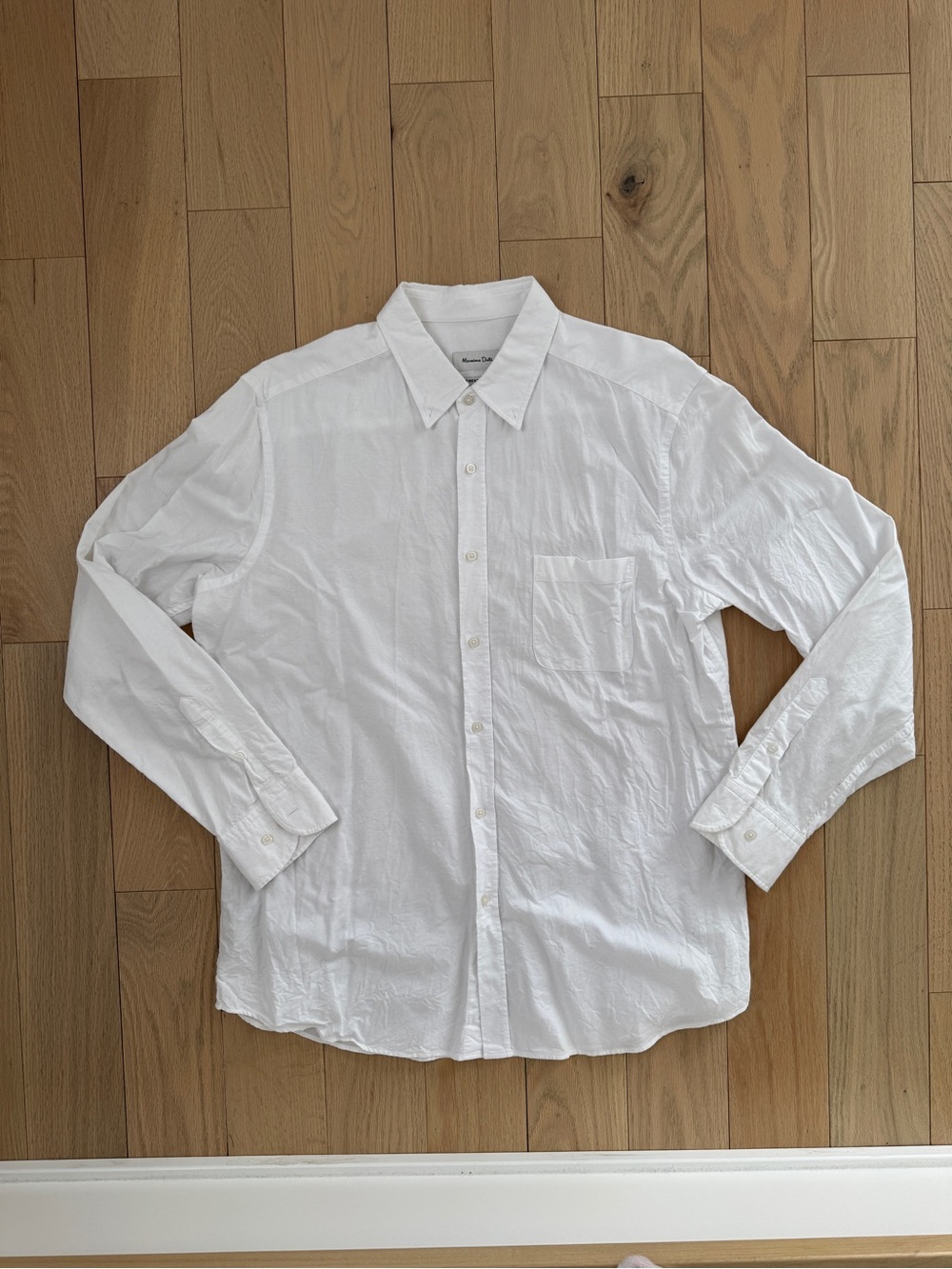 Massimo Dutti White Long-Sleeve Cotton Button-Down Shirt